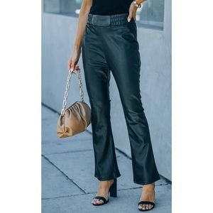 NWT Vici Black Vegan Leather Flare Pull On Pants XL